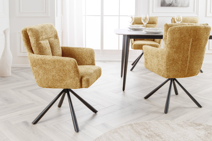 Set 2 scaune rotative BIG GEORGE 360° din material texturat galben mustar [2]