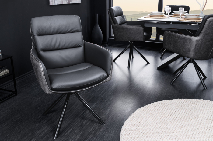 Set 2 scaune rotative BIG GEORGE 360° din microfibra si piele antracit [2]