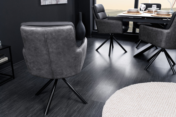 Set 2 scaune rotative BIG GEORGE 360° din microfibra si piele antracit [4]