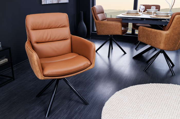 Set 2 scaune rotative BIG GEORGE 360° din microfibra si piele cognac [5]