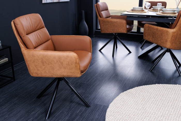 Set 2 scaune rotative BIG GEORGE 360° din microfibra si piele cognac [4]