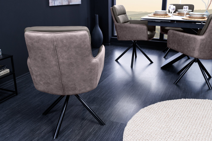 Set 2 scaune rotative BIG GEORGE 360° din microfibra si piele taupe [8]