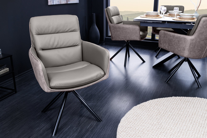 Set 2 scaune rotative BIG GEORGE 360° din microfibra si piele taupe [3]