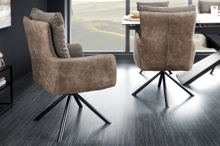 Set 2 scaune rotative BIG GEORGE din microfibra taupe [3]