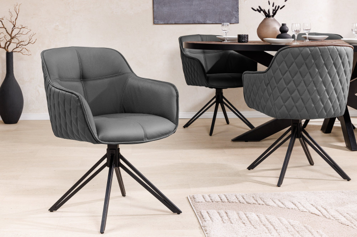 Set 2 scaune rotative EUPHORIA 180° din piele gri [4]