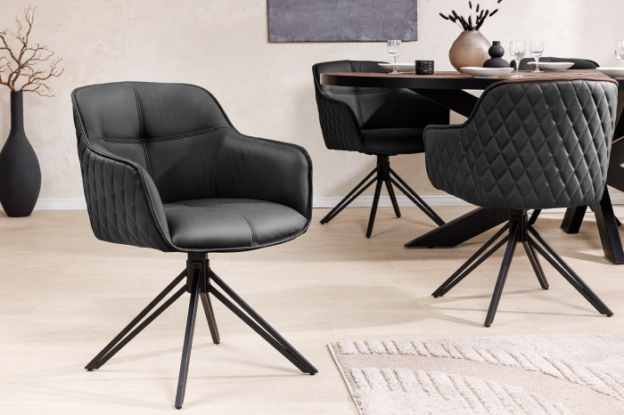 Set 2 scaune rotative EUPHORIA 180° din piele neagra [4]