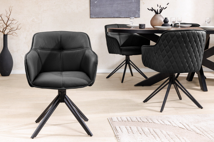 Set 2 scaune rotative EUPHORIA 180° din piele neagra [3]