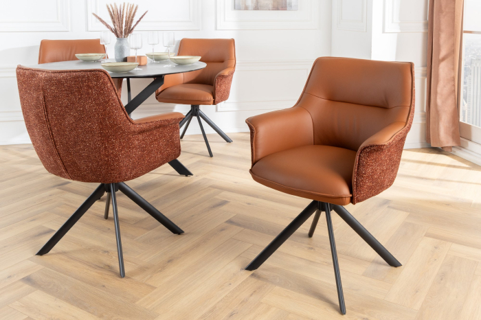 Set 2 scaune rotative LE GRAND 180° din material texturat si piele cognac [4]