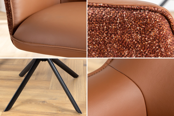 Set 2 scaune rotative LE GRAND 180° din material texturat si piele cognac [9]