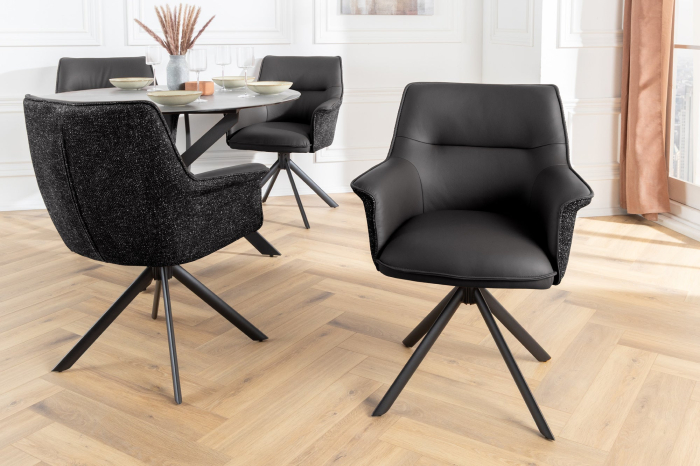 Set 2 scaune rotative LE GRAND 180° din material texturat si piele neagra [2]