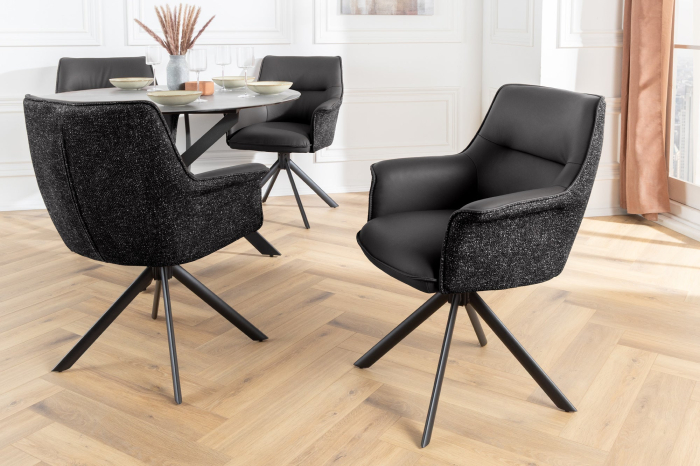 Set 2 scaune rotative LE GRAND 180° din material texturat si piele neagra [3]