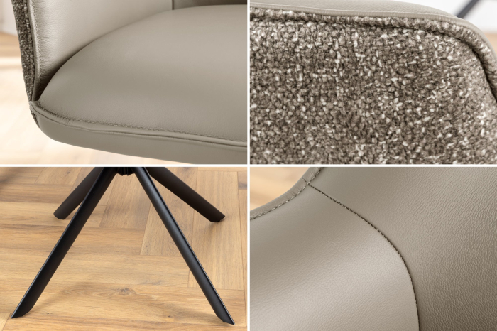 Set 2 scaune rotative LE GRAND 180° din material texturat si piele taupe [8]