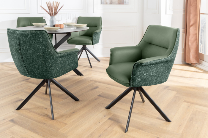 Set 2 scaune rotative LE GRAND 180° din material texturat si piele verde [3]