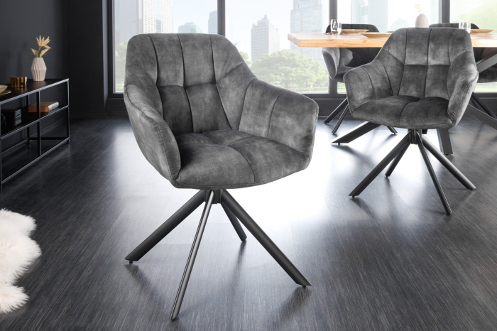 Set 2 scaune rotative PAPILLON 180° din catifea gri [3]