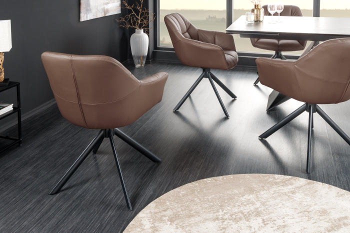 Set 2 scaune rotative PAPILLON 180° din piele maro [4]