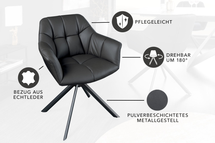 Set 2 scaune rotative PAPILLON 180° din piele neagra [11]