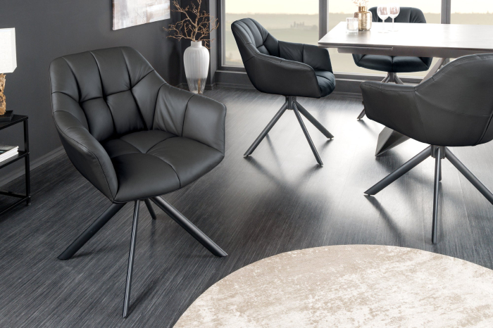 Set 2 scaune rotative PAPILLON 180° din piele neagra [2]