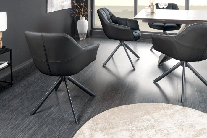 Set 2 scaune rotative PAPILLON 180° din piele neagra [4]