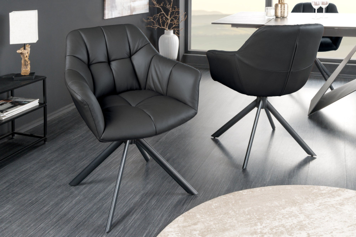 Set 2 scaune rotative PAPILLON 180° din piele neagra [3]