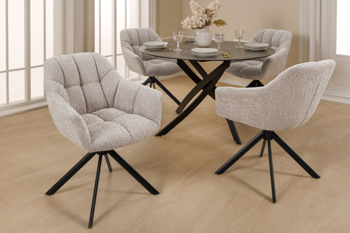 Set 2 scaune rotative PAPILLON 180° din tesatura boucle bej [3]