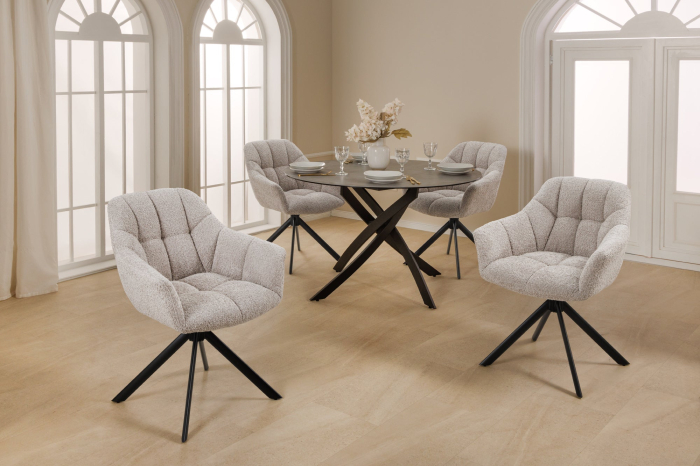 Set 2 scaune rotative PAPILLON 180° din tesatura boucle bej [2]