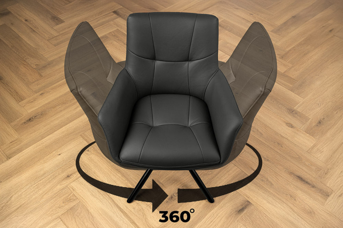 Set 2 scaune rotative SIGNATURE 360° din piele neagra [3]