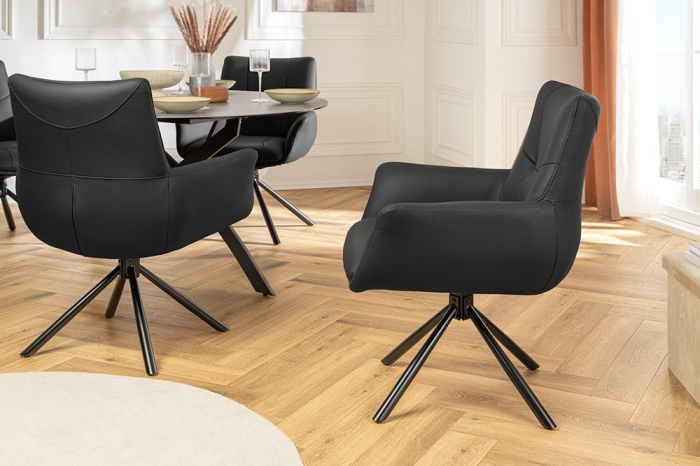 Set 2 scaune rotative SIGNATURE 360° din piele neagra [5]