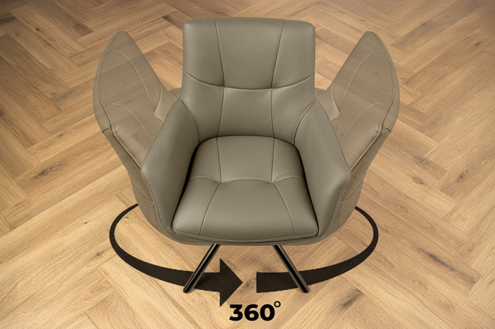 Set 2 scaune rotative SIGNATURE 360° din piele taupe [3]