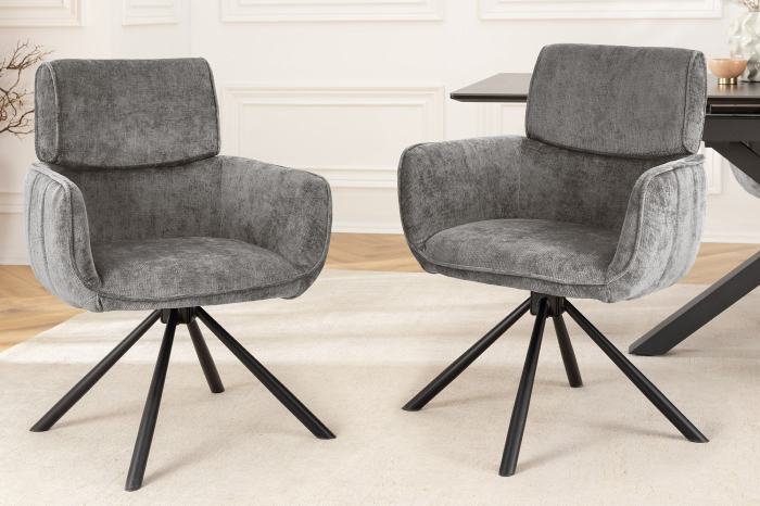 Set 2 scaune rotative UNIQUE 180° din chenille gri [4]