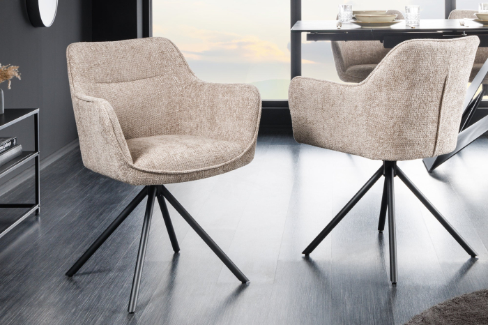 Set 2 scaune rotative VERONA din material texturat bej [3]