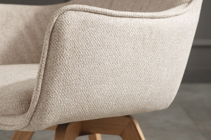 Set 2 scaune rotative VOGUE 360° din material texturat bej si lemn de stejar [7]