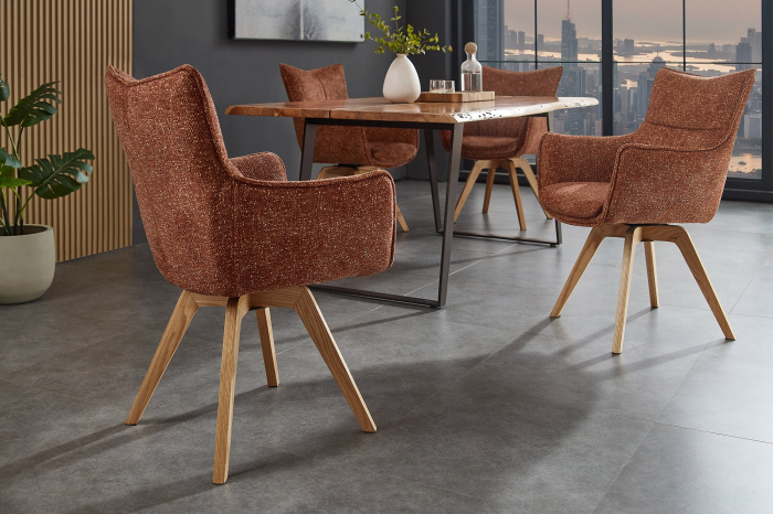 Set 2 scaune rotative VOGUE 360° din material texturat maro si lemn de stejar [3]