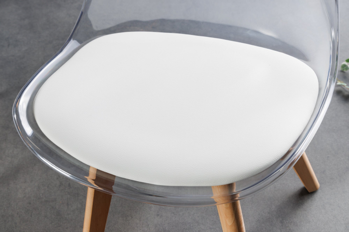 Set 2 scaune SCANDINAVIA MEISTERSTÜCK transparente cu sezut din piele alba si picioare din lemn de fag [7]