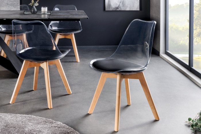 Set 2 scaune SCANDINAVIA MEISTERSTÜCK transparente cu sezut din piele neagra si picioare din lemn de fag [5]