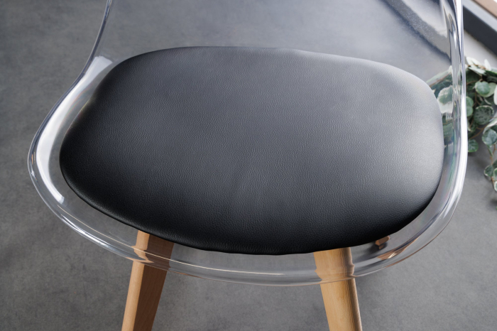 Set 2 scaune SCANDINAVIA MEISTERSTÜCK transparente cu sezut din piele neagra si picioare din lemn de fag [7]