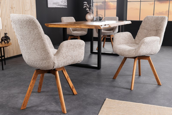 Set 2 scaune rotative Baltic cu tapiterie boucle si picioare din lemn de stejar [2]