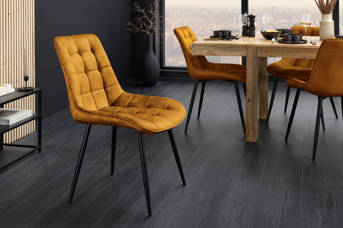 Set 4 scaun ROADSTAR din catifea galben [3]