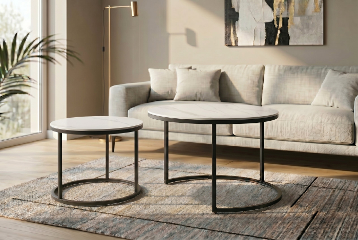 Set de 2 măsuțe de cafea ELEGANCE 75 cm, din ceramică albă [3]