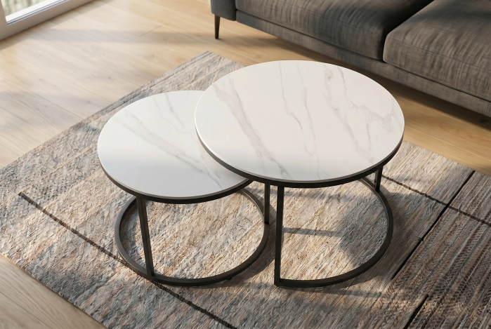 Set de 2 măsuțe de cafea ELEGANCE 75 cm, din ceramică albă [4]