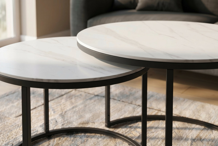 Set de 2 măsuțe de cafea ELEGANCE 75 cm, din ceramică albă [5]