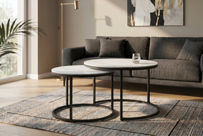 Set de 2 măsuțe de cafea ELEGANCE 75 cm, din ceramică albă [2]
