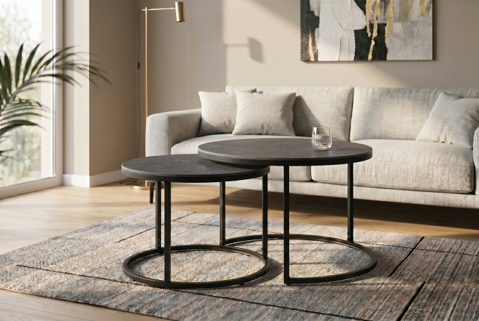 Set de 2 măsuțe de cafea ELEGANCE 75 cm, din ceramică gri [2]