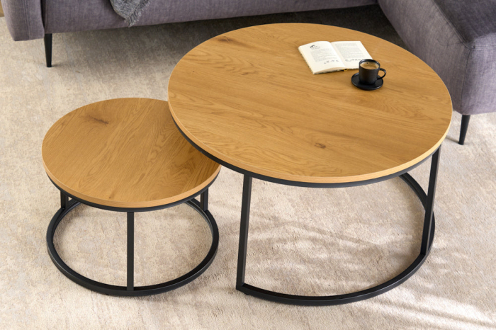 Set de 2 măsuțe de cafea ELEGANCE 80 cm, aspect de stejar sălbatic [2]