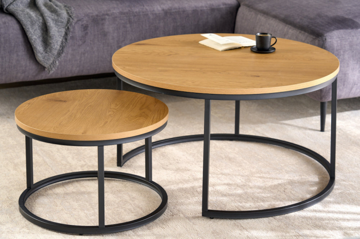 Set de 2 măsuțe de cafea ELEGANCE 80 cm, aspect de stejar sălbatic [3]