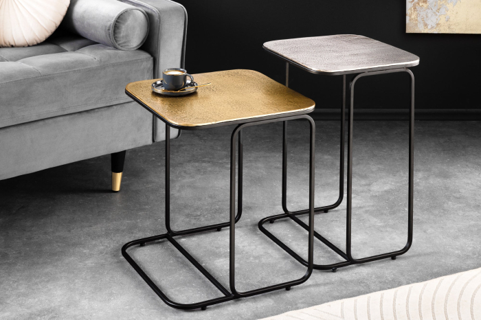Set de 2 măsuțe laterale ABSTRACT, 40 cm, cadru metalic auriu-argintiu-negru [2]