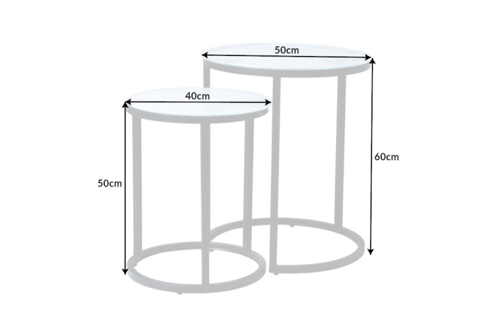 Set de 2 măsuțe laterale ELEGANCE Ø 50-60cm rotunde, aspect marmură alba , cadru negru [9]