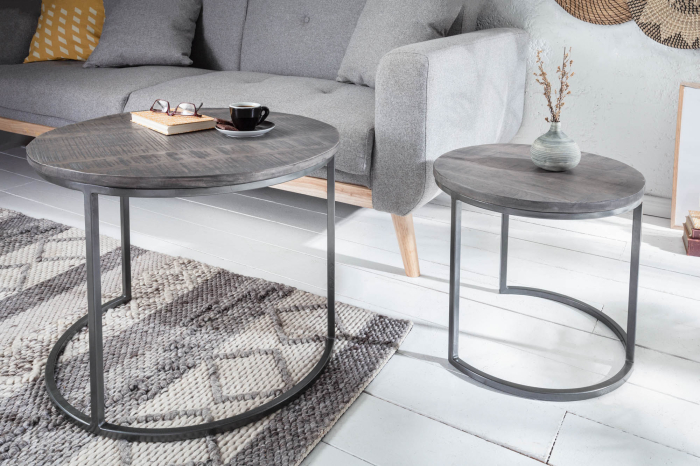 Set de 2 măsuțe laterale ELEMENTS din lemn de mango gri [3]