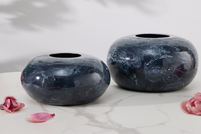 Set de 2 vaze STONE 23-26 cm, aspect marmorat, negru [5]