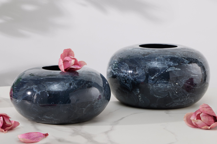 Set de 2 vaze STONE 23-26 cm, aspect marmorat, negru [3]