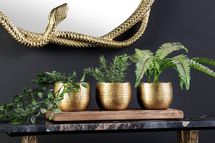 Set de 3 boluri ORIENT cu efect de ciocănitură, cu bază din lemn natural de mango auriu [5]